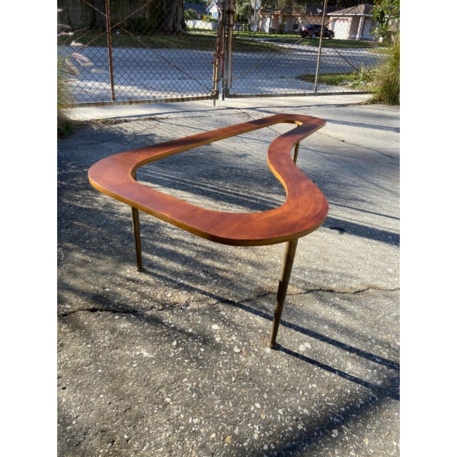 Rare Boomerang Coffee Table With Thick Glass Top + Tall Brass Legs | Mid Century Modern For Sale - Image 11 of 13