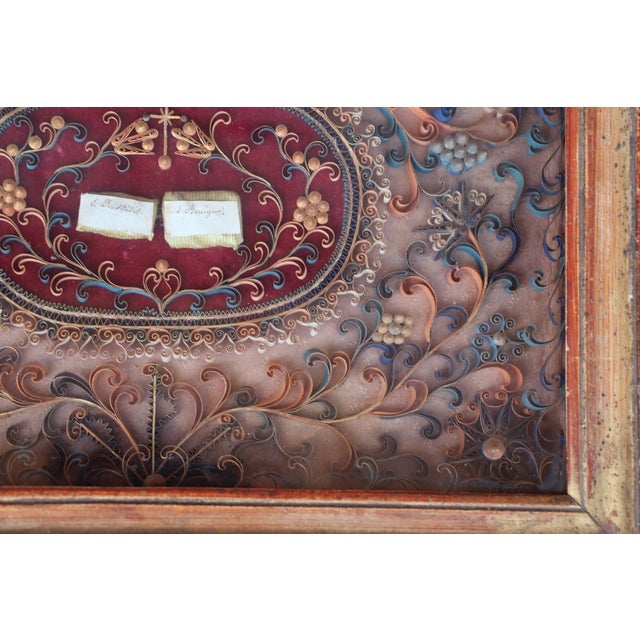 Large Reliquary Frame in Paper Filigree and Relics, 18th Century For Sale - Image 6 of 9
