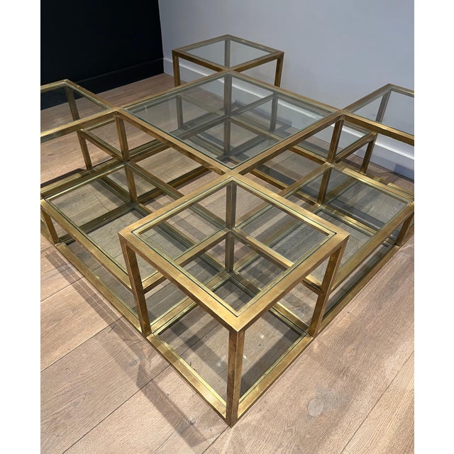 Large, multi-tiered brass coffee table. French work. Circa 1970 For Sale - Image 9 of 12