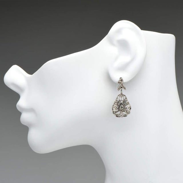 Contemporary Silver Vintage Rough Diamond Crystal Drop Earrings, 2 pieces For Sale - Image 3 of 3