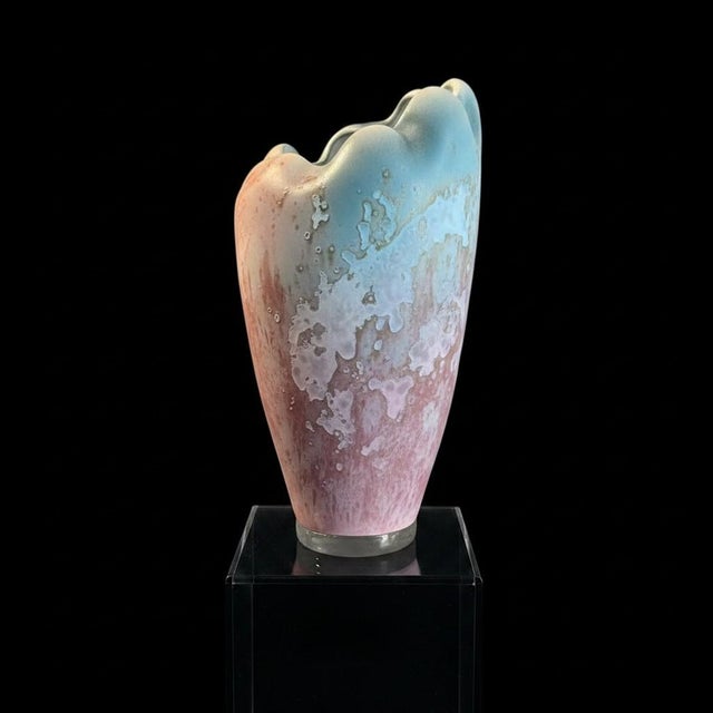 Modern Tony Evans Raku Art Pottery Vase-Lucite Base-Signed-Studio-80s-California-Modern For Sale - Image 3 of 9