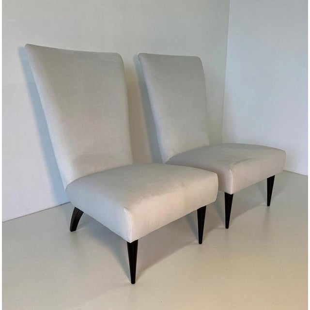 Art Deco Italian Bedroom Armchairs in Velvet and Black Lacquered Wood, 1940s, Set of 2 For Sale - Image 4 of 10
