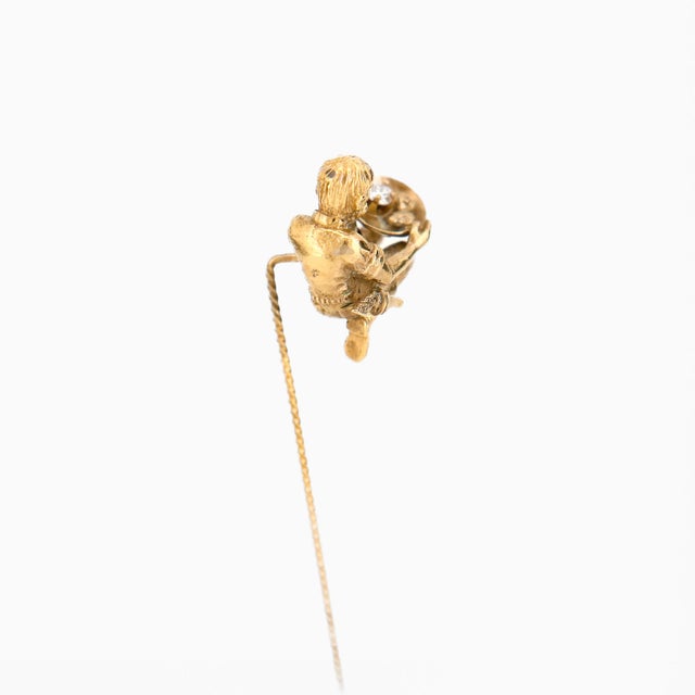 Antique 9k Gold & Diamond Figural Gold Panning Miner Stick Pin For Sale - Image 11 of 15