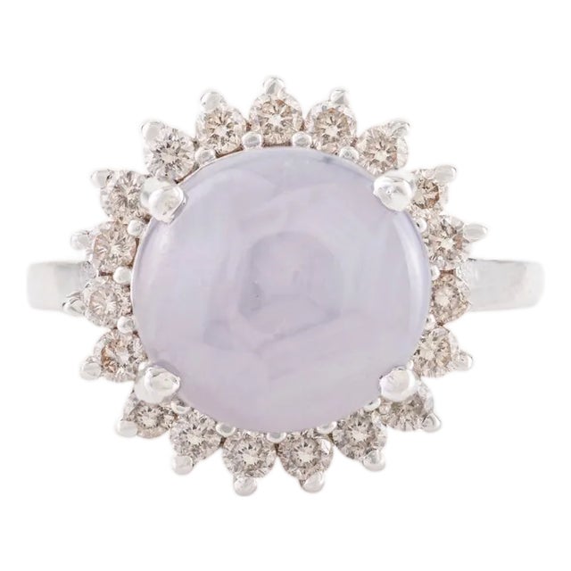 French Vintage-Inspired Star Sapphire Diamond Sunburst Cocktail Ring in 14k Gold Size 8 For Sale
