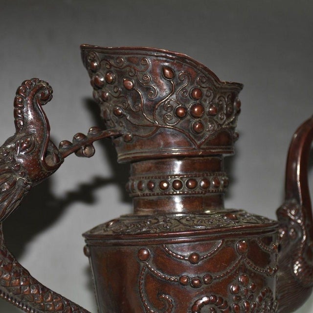Wine Copper Wine Vessel With Dragon Handle & Beast Motifs For Sale - Image 8 of 9