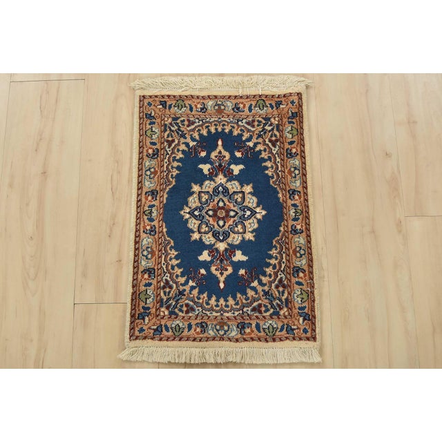 Farmhouse Nain Rug 1’4” X 1’11” Blue Wool Vintage Traditional Hand-Knotted Carpet For Sale - Image 3 of 5