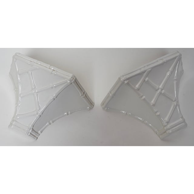Pair of vintage Italian faux bamboo ceramic Italian ceramic wall sconces. Ready to hang on your wall.