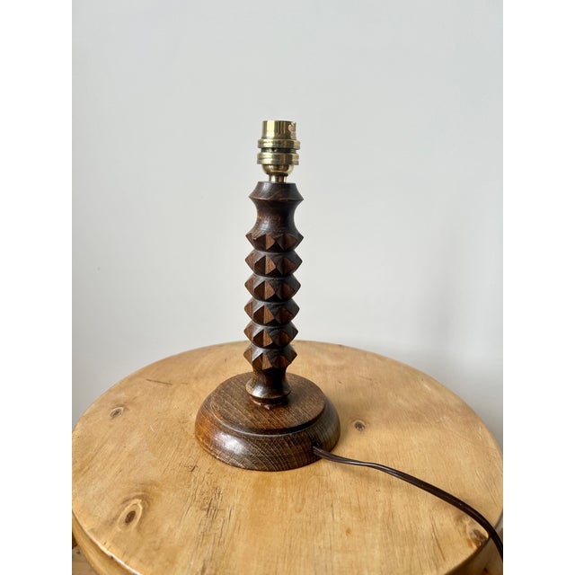Vintage Turned Wood Table Lamp by Charles Dudouyt, 1940s For Sale - Image 12 of 14