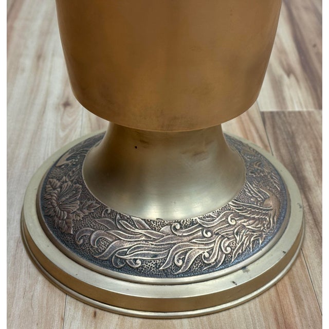 Metal Vintage Brass Umbrella Stand W/Lion Head Handles For Sale - Image 7 of 7