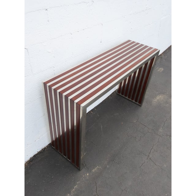 Late 20th Century Mid Century Modern Two Tone Chrome and Wood Narrow Console Library Table 6404 For Sale - Image 5 of 16