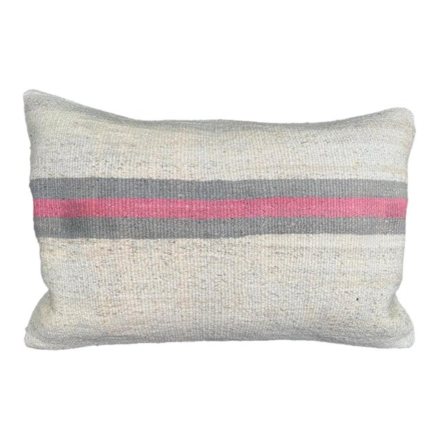 Turkish Hemp Pillow Cushion Natural Beige Pink Pillow Cushion Cover 16" x 24" For Sale