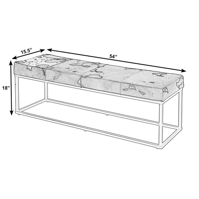 Elevate your space with this striking Butler Specialty Company 54-inch hair-on-hide leather and iron bench, blending...