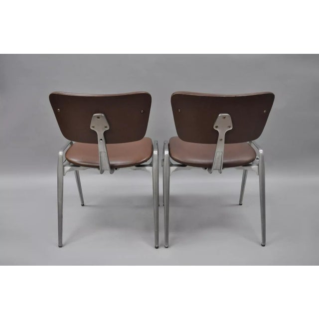 Metal Mid 20th Century Mid Century Modern Cast Aluminum Stacking Side Chairs by Crucible- a Pair For Sale - Image 7 of 11