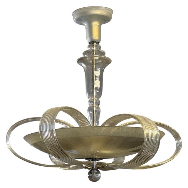 A distinctive Art Deco glass chandelier dating from the 1930s, attributed to the glassmaking tradition of Kamenický Šenov,...