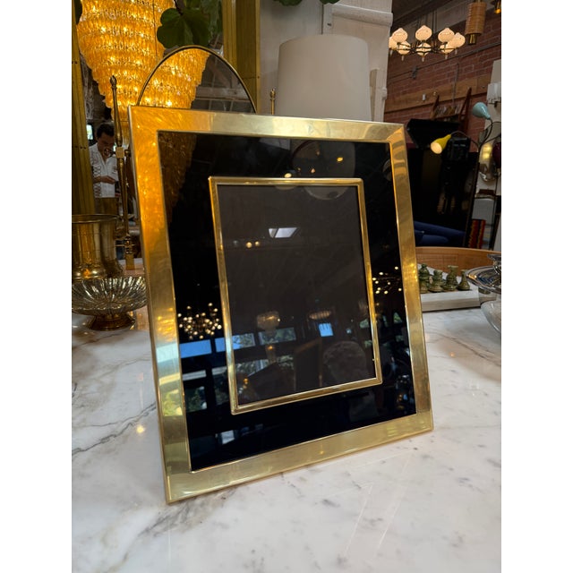 Metal Vintage Italian Brass and Black Glass Picture Frame For Sale - Image 7 of 7