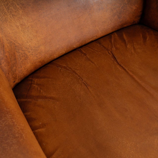 Pair of 20th Century Danish Vintage Brown Leather Wingback Club Chairs For Sale - Image 4 of 18