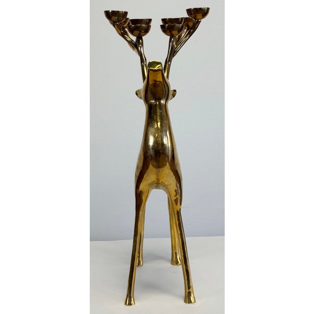 Vintage Brass Stag Deer 10 Tea Light Candelabra For Sale - Image 4 of 10