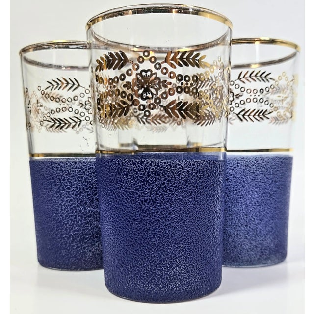 Blue Art Deco Gold and Lapis Textured Tumblers- Set of Six For Sale - Image 8 of 11