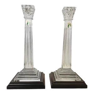 Waterford Crystal Candlesticks on Wood Plinths- a Pair