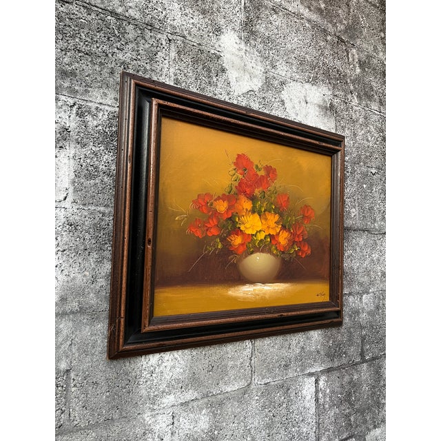 Vintage Floral Arrangement, Original Oil Painting on Canvas, Framed and Signed by the Artist. Circa 1960s For Sale - Image 4 of 15