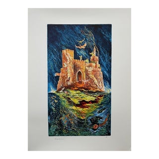 Baruch Nachshon, Large Baruch Nachshon Israeli Surrealist Color Lithograph Judaica Israel For Sale