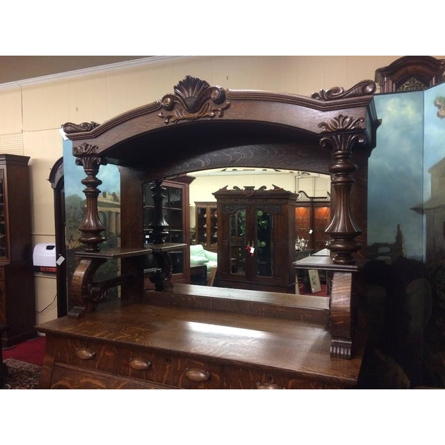Antique Oak Buffet, Carved Victorian Buffet Bar For Sale - Image 4 of 16