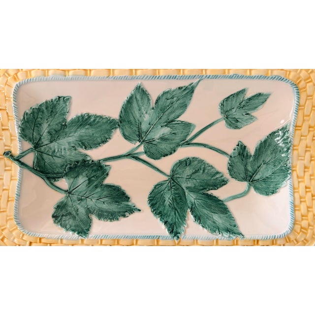 Italian Majolica Decorative Basketweave Platter With Ivy Leaves For Sale - Image 4 of 11