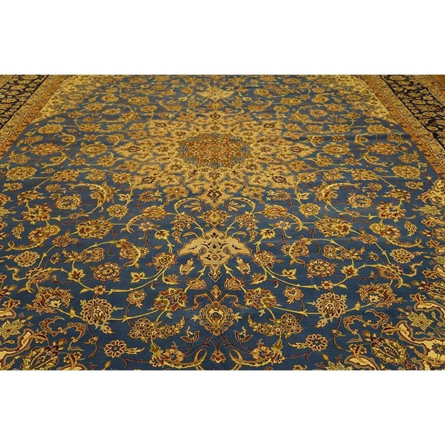 Traditional 1940s Blue Traditional Floral Antique Esfahan Formal Handknotted Wool Carpet Rug For Sale - Image 3 of 6