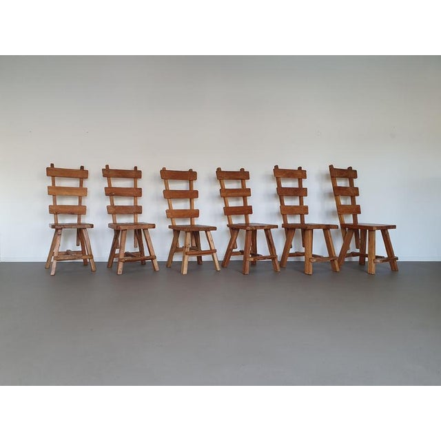 Brutalist Wabi Sabi Elm Dining Chairs and Table, Set of 6 For Sale - Image 5 of 14