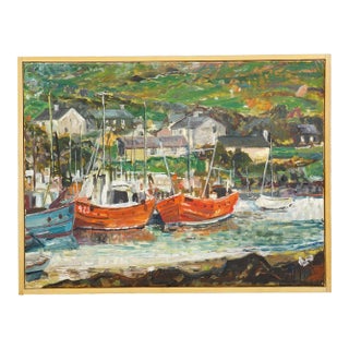 Alexander Michael Oil Painting – Fishing Boats in Ireland, 1976 For Sale