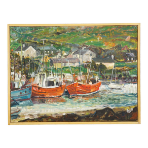 Alexander Michael Oil Painting – Fishing Boats in Ireland, 1976