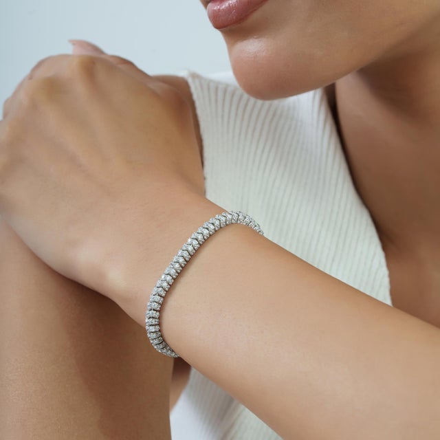 1980s Vintage Style Pavé Set White Zircon Tennis Bracelet in Sterling Silver 7 Inch For Sale - Image 9 of 14