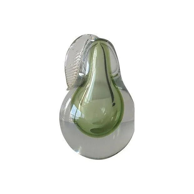 C1960's Italian Alfredo Barbini Hand-Blown Celadon Green Pear Bookend With Gold Dust Inclusions For Sale
