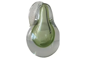 C1960's Italian Alfredo Barbini Hand-Blown Celadon Green Pear Bookend With Gold Dust Inclusions