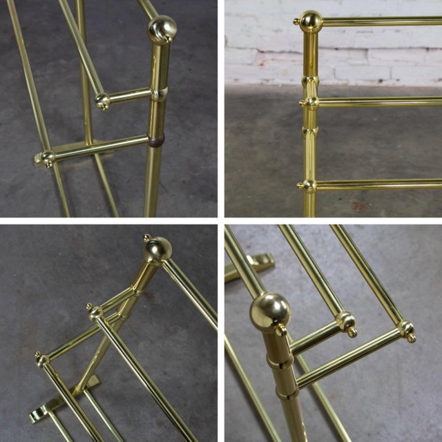 Late 20th Century Hollywood Regency Style Solid Brass Freestanding Towel Stand Triple Tiered Bars For Sale - Image 14 of 18