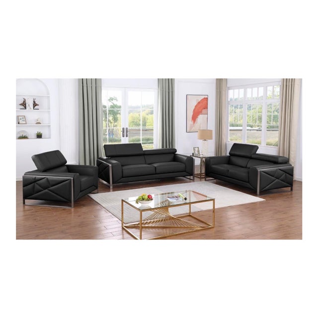 Casa Milano Giorgio Black Italian Leather 3-Piece Sofa Set For Sale