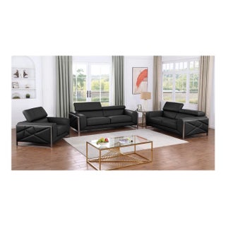 Giorgio Black Italian Leather 3-Piece Sofa Set For Sale