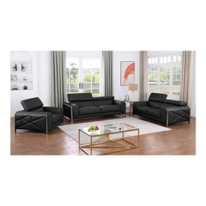Giorgio Black Italian Leather 3-Piece Sofa Set