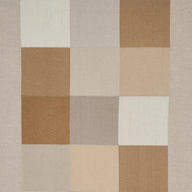 Sample - Schumacher X David Kaihoi Embroidered Tile Fabric in Light Neutral For Sale