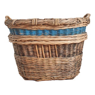 French Champagne Grape Harvest Log Basket, 1920s For Sale