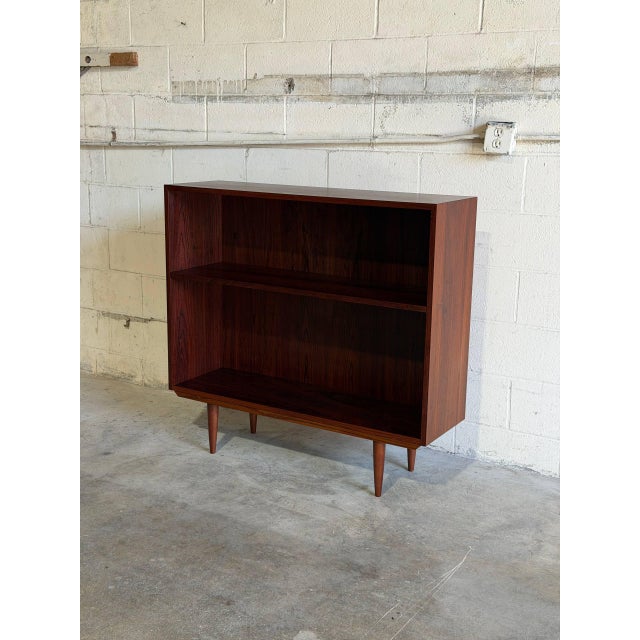 Mid-Century Modern Rosewood Bookcase Shelving Unit With Tapered Legs Storage Display Denmark 1960s For Sale - Image 3 of 10