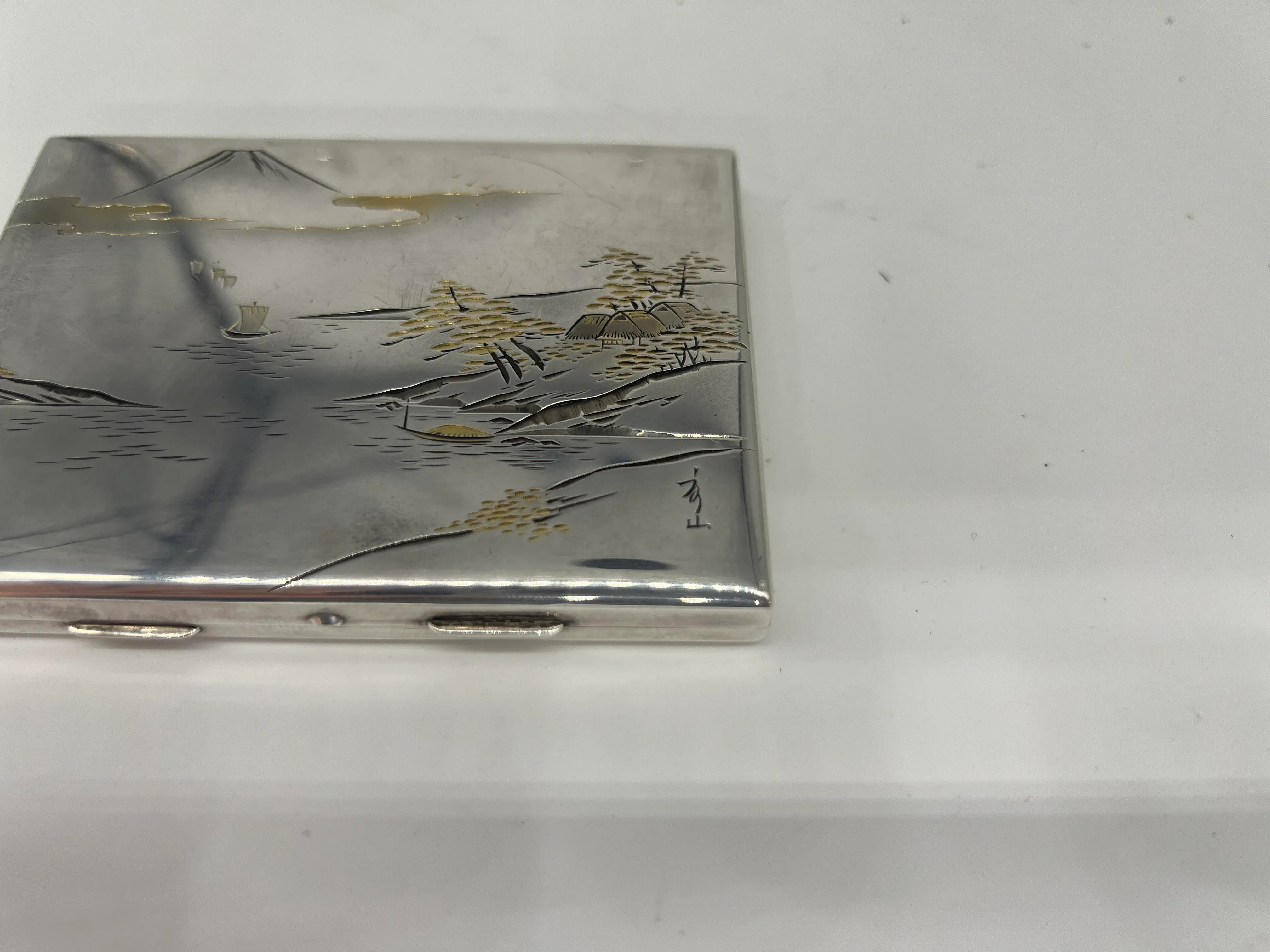 K. Uyeda Antique Japanese 950 Sterling Silver Mixed Metal Compact