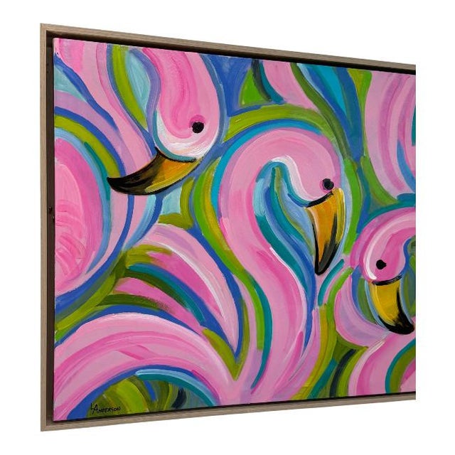Coastal "Happy Flamingos” by Lori Anderson Original Acrylic on Canvas For Sale - Image 3 of 8
