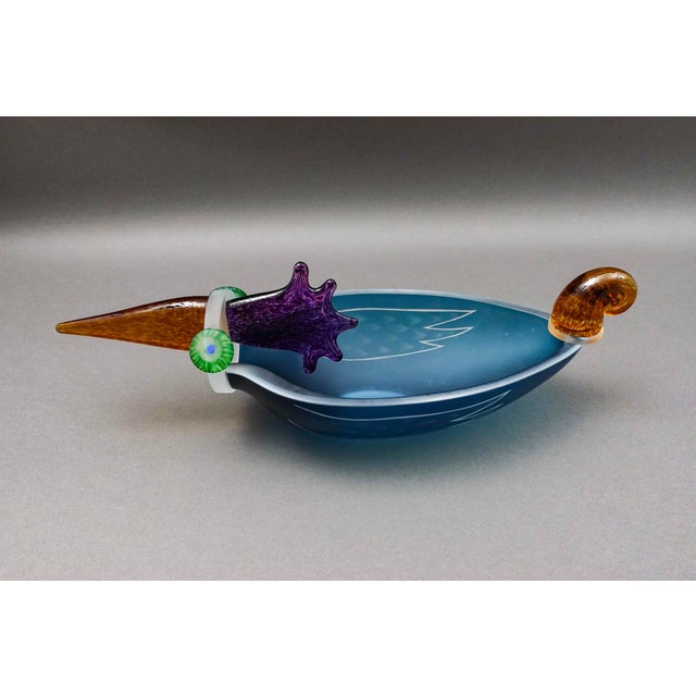 Borowski Glasstudio Poland Signed Large Studio Art Glass Ente Bird Bowl 1990 For Sale In Miami - Image 6 of 9