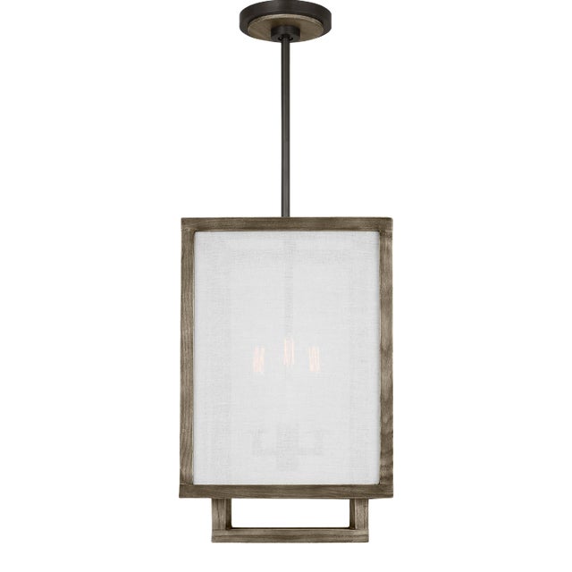 Thom Filicia by Visual Comfort Studio Brockway 3-Light Small Lantern Pendant in Weathered Oak Wood For Sale