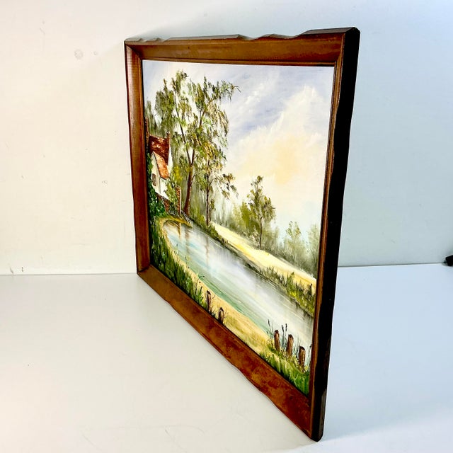 1983 Vintage Impressionist Boho Chic Original Oil Painting, Lake House by Donna Semm For Sale - Image 9 of 14