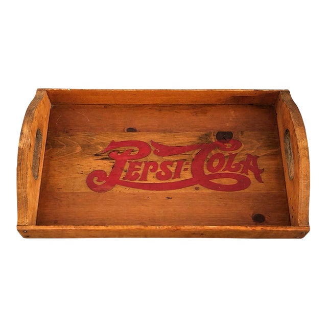 Vintage Pepsi-Cola Wooden Serving Tray, Hand-Painted Americana Advertising Piece, Fourth of July, Independence Day For Sale