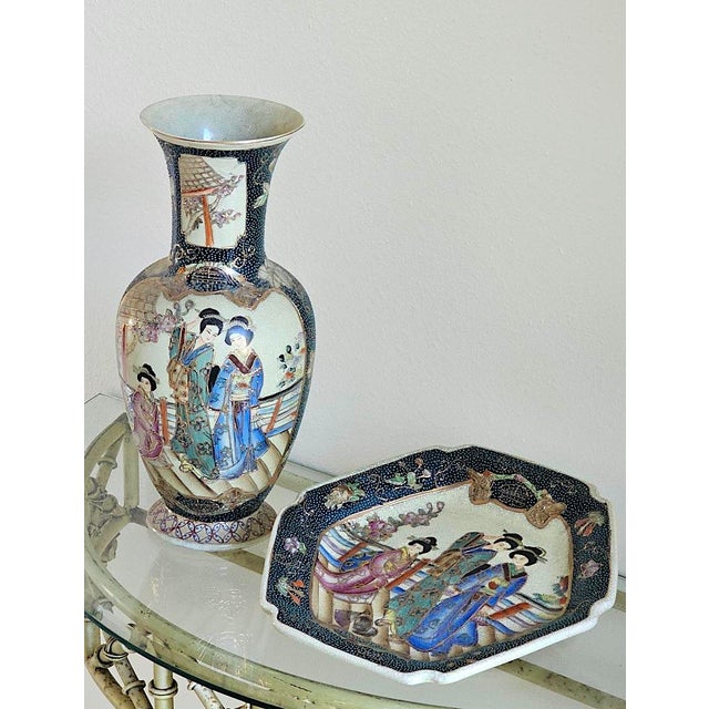 Add a touch of classic Japanese artistry to your home with this beautiful vintage Royal Satsuma two-piece set, featuring a...