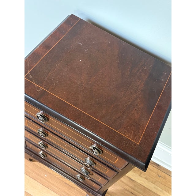 1930s Art Deco Style Inlaid Wood 4-Drawer Small Chest / Nightstand For Sale - Image 5 of 6