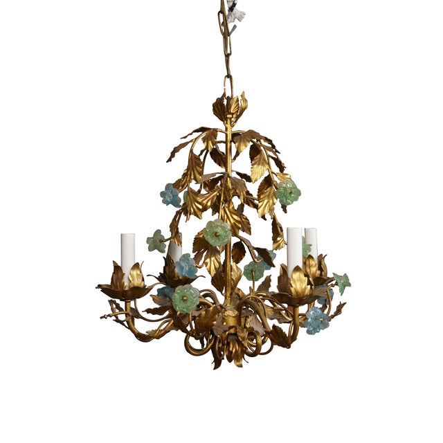 Hollywood Regency 1970s Italian Hollywood Regency Florentine Murano Glass 4 Light Candlestick Chandelier For Sale - Image 3 of 15